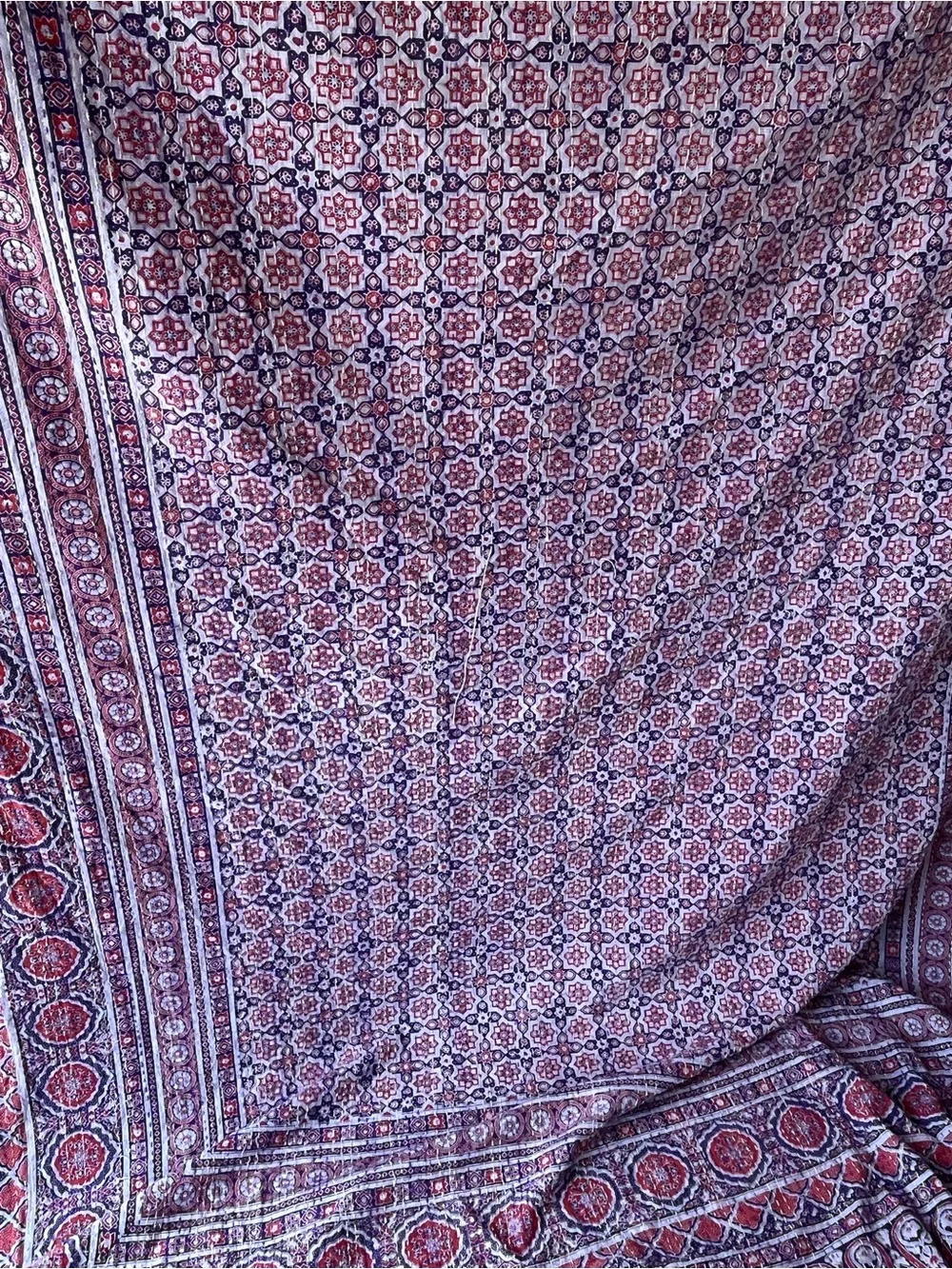 Vintage-Inspired Red & Blue Paisley Kantha Throw 100” x 87”